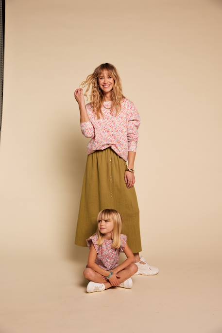 Long cotton gauze skirt olive - vertbaudet enfant 