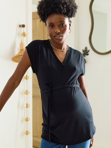 V-neck nursing t-shirt black+khaki - vertbaudet enfant 