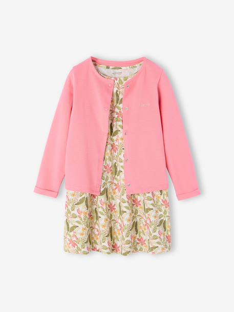 Ensemble fille robe + gilet mauve+rose imprimé - vertbaudet enfant 