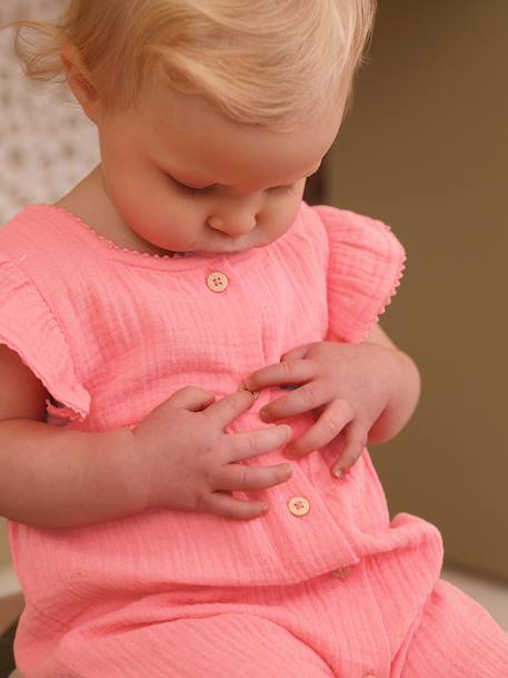 Baby girl's playsuit in cotton gauze rose - vertbaudet enfant 