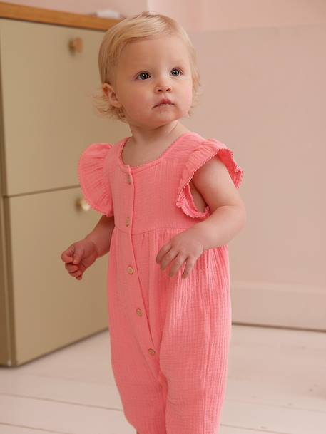 Combinaison bébé fille en gaze de coton rose - vertbaudet enfant 