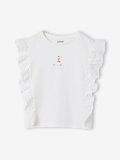 Short-sleeved frill t-shirt for girls ecru - vertbaudet enfant 