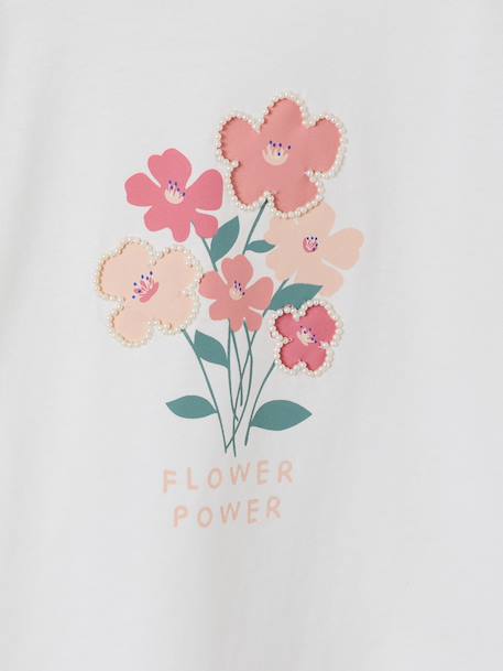 Tee-shirt fille motif romantique manches courtes à volant écru+marine+rose+vert sauge - vertbaudet enfant 