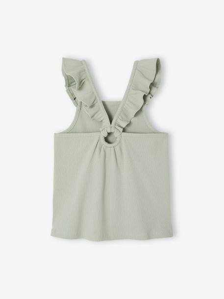 Girl's tank top with frilled straps ecru+sage green - vertbaudet enfant 