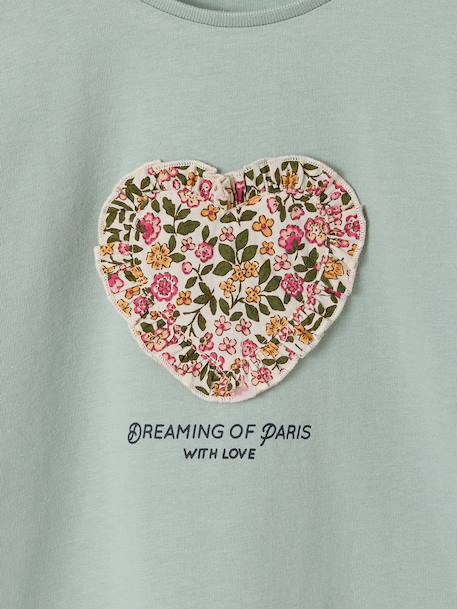 Girl's short-sleeved t-shirt with romantic pattern and frill detail ecru+navy blue+rose+sage green - vertbaudet enfant 