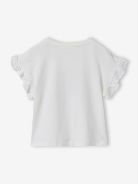 Tee-shirt fille motif romantique manches courtes à volant écru+marine+rose+vert sauge - vertbaudet enfant 