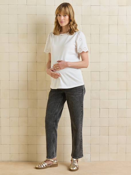 Short-sleeved maternity t-shirt with embroidery ecru - vertbaudet enfant 