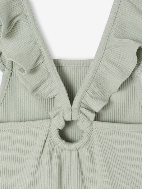 Girl's tank top with frilled straps ecru+sage green - vertbaudet enfant 