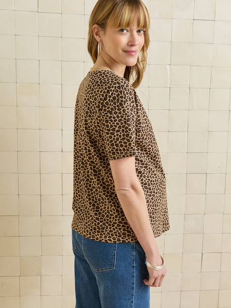 Organic Cotton* T-Shirt with Slogan, for Maternity cappuccino+ecru+khaki - vertbaudet enfant 