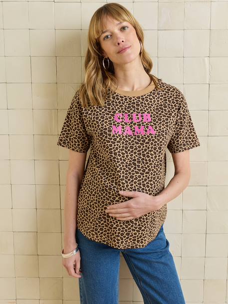 Organic Cotton* T-Shirt with Slogan, for Maternity cappuccino+ecru+khaki - vertbaudet enfant 