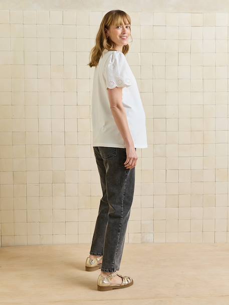 Short-sleeved maternity t-shirt with embroidery ecru - vertbaudet enfant 