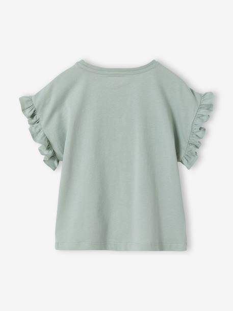 Girl's short-sleeved t-shirt with romantic pattern and frill detail ecru+navy blue+rose+sage green - vertbaudet enfant 