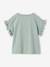 Tee-shirt fille motif romantique manches courtes à volant écru+marine+rose+vert sauge - vertbaudet enfant 