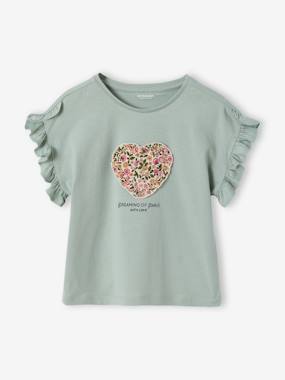 Girls-Tops-T-Shirts-Girl's short-sleeved t-shirt with romantic pattern and frill detail