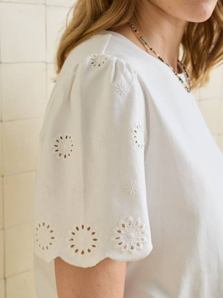 Short-sleeved maternity t-shirt with embroidery ecru - vertbaudet enfant 