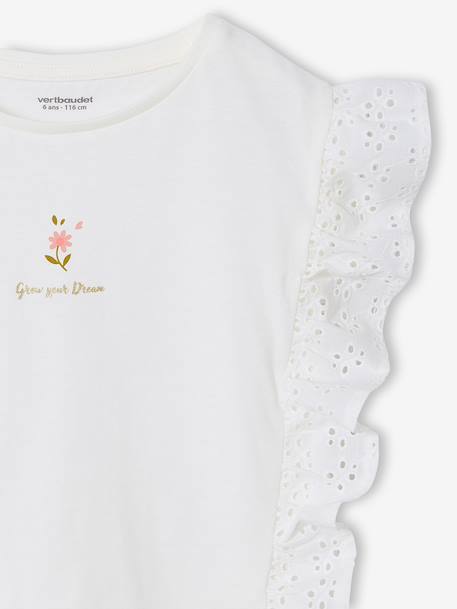 Short-sleeved frill t-shirt for girls ecru - vertbaudet enfant 
