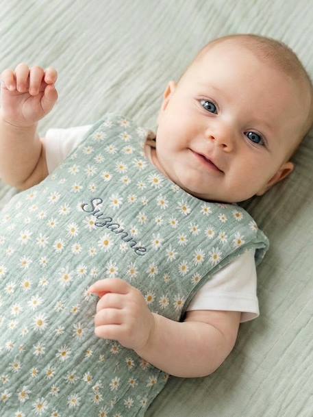 Customisable summer baby sleeping bag MARGUERITE in cotton gauze printed blue - vertbaudet enfant 