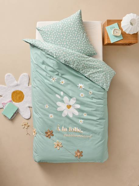 Duvet Cover & Pillowcase Set for Children, MARGUERITE printed blue - vertbaudet enfant 