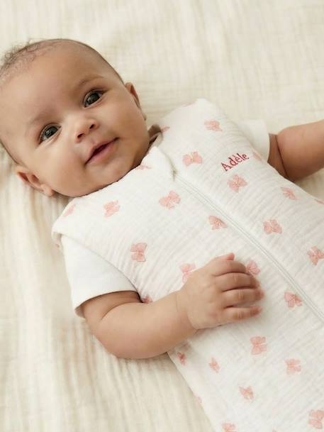 Customisable summer baby sleeping bag with central opening in cotton muslin, NOEUDS printed white - vertbaudet enfant 
