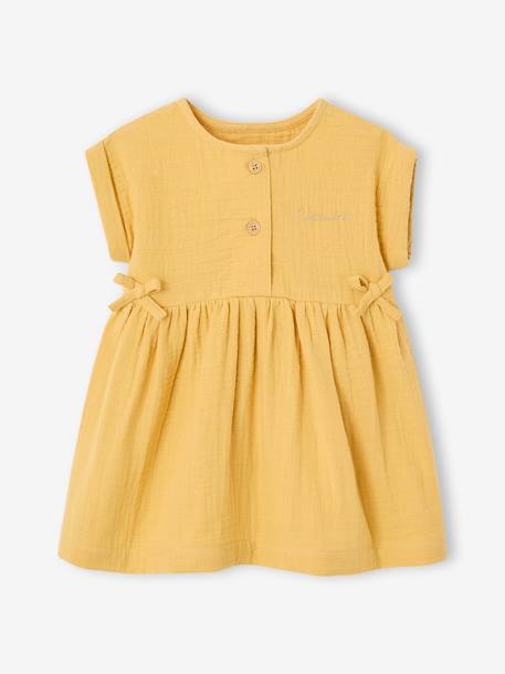 Dress in Cotton Gauze for Babies GREEN MEDIUM SOLID+ochre - vertbaudet enfant 
