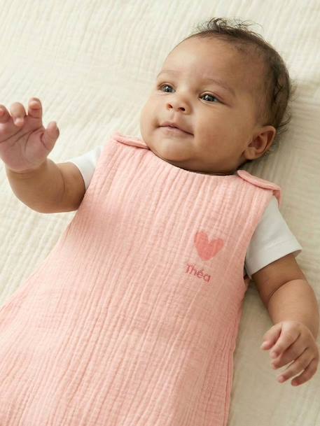 Summer Baby Sleeping Bag in Organic Cotton* Gauze, No Lining coral+grey blue - vertbaudet enfant 