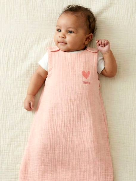 Summer Baby Sleeping Bag in Organic Cotton* Gauze, No Lining coral+grey blue - vertbaudet enfant 