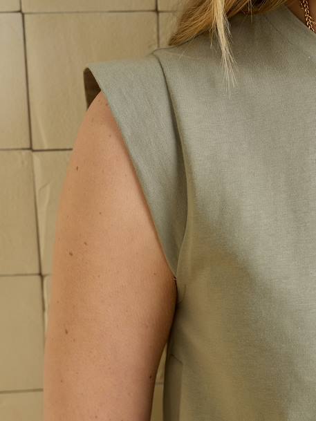 Sleeveless organic cotton nursing clothes t-shirt beige+khaki - vertbaudet enfant 