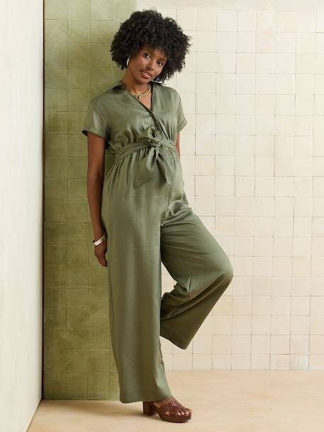 Wide-Leg, Short-Sleeved Lyocell Jumpsuit for Pregnancy & Nursing olive+stone - vertbaudet enfant 