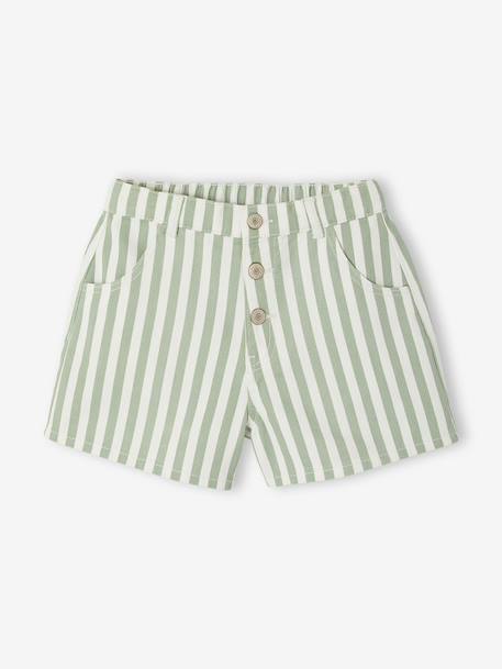 Girl's twill shorts ecru+sage green - vertbaudet enfant 