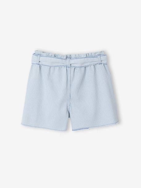 Girl's twill shorts with tie belt rose+striped blue+vanilla - vertbaudet enfant 
