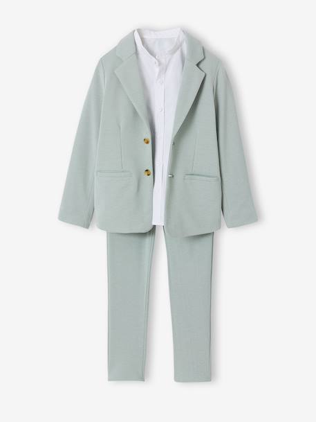 Ceremony suit with Mao collar shirt, jacket and trousers for boys aqua green+beige+sky blue - vertbaudet enfant 
