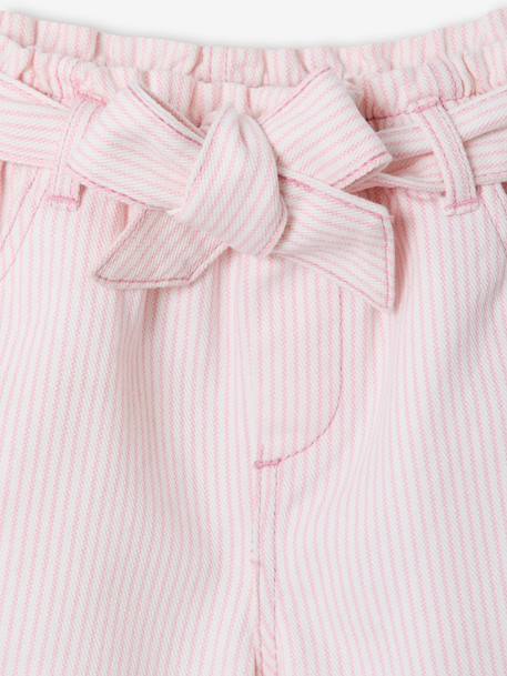 Girl's twill shorts with tie belt rose+striped blue+vanilla - vertbaudet enfant 