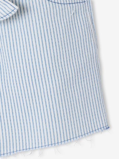 Girl's twill shorts with tie belt rose+striped blue+vanilla - vertbaudet enfant 