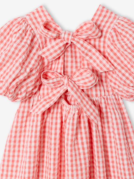 Gingham girl's dress with bows on the back coral - vertbaudet enfant 