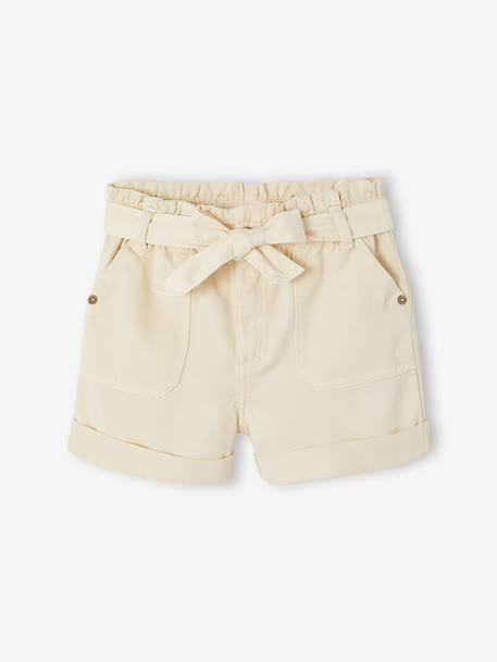 Paperbag Shorts for Girls ecru+rose+tomato red - vertbaudet enfant 