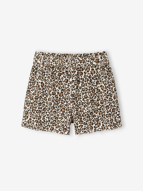 Girl's twill shorts with tie belt rose+striped blue+vanilla - vertbaudet enfant 