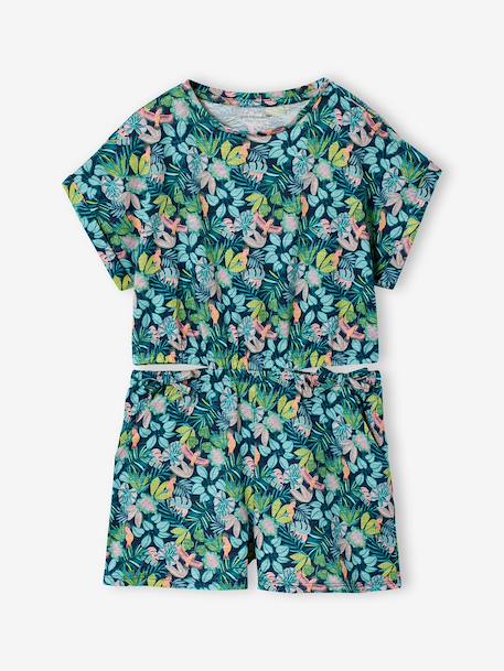 Girl's jersey playsuit ecru+multicoloured - vertbaudet enfant 