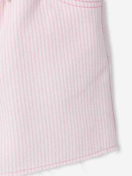 Girl's twill shorts with tie belt rose+striped blue+vanilla - vertbaudet enfant 