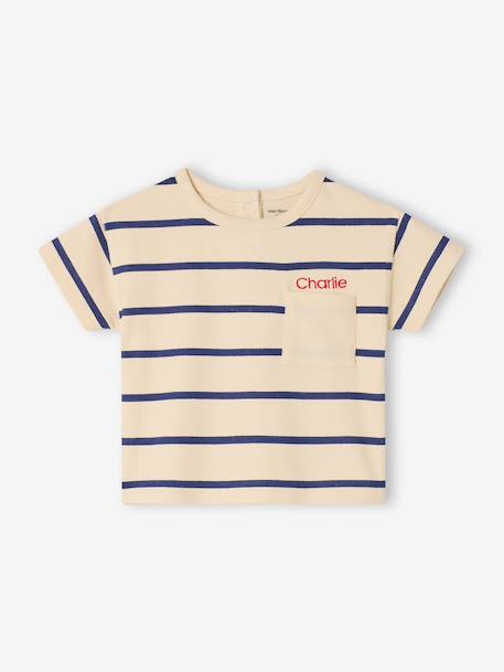 Striped cotton baby T-shirt striped blue+striped green - vertbaudet enfant 