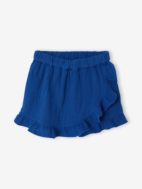 Girl's cotton gauze skort electric blue+red - vertbaudet enfant 