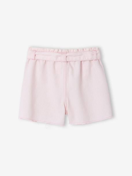 Girl's twill shorts with tie belt rose+striped blue+vanilla - vertbaudet enfant 