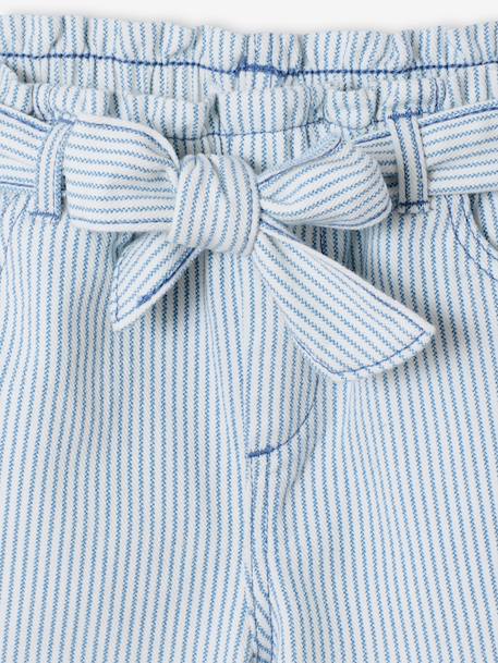 Girl's twill shorts with tie belt rose+striped blue+vanilla - vertbaudet enfant 