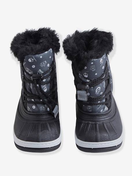 Laced Snow Boots, for Boys Black/Print - vertbaudet enfant 
