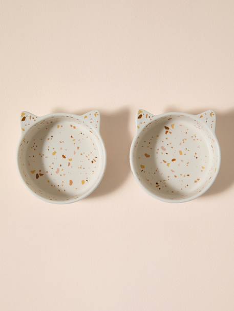 Set of 2 Ceramic Cat Bowls, FAMILY ecru+printed white - vertbaudet enfant 