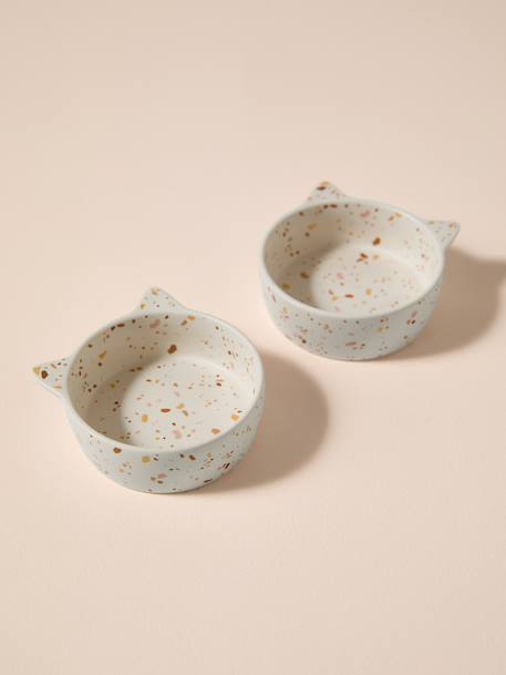 Set of 2 Ceramic Cat Bowls, FAMILY ecru+printed white - vertbaudet enfant 