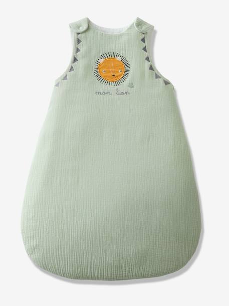 Sleeveless Baby Sleep Bag in Cotton Gauze, 'Mon Lion' Green - vertbaudet enfant 