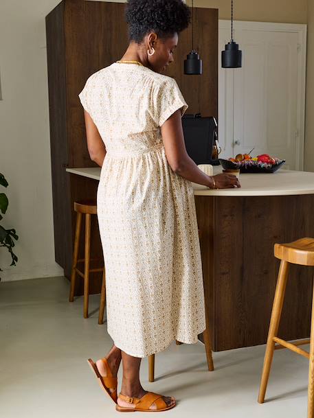 Long buttoned nursing dress in organic cotton ecru - vertbaudet enfant 