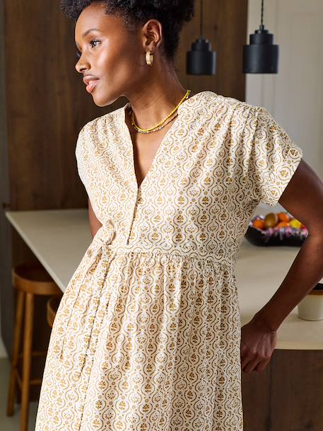 Long buttoned nursing dress in organic cotton - ecru, Maternity Long buttoned nursing dress in organic cotton - ecru, Maternity
