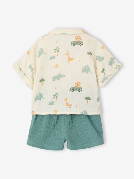 Boy's shirt and short set emerald green - vertbaudet enfant 