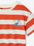 Boy's t-shirt with wide stripes and chest motif orange+striped green - vertbaudet enfant 
